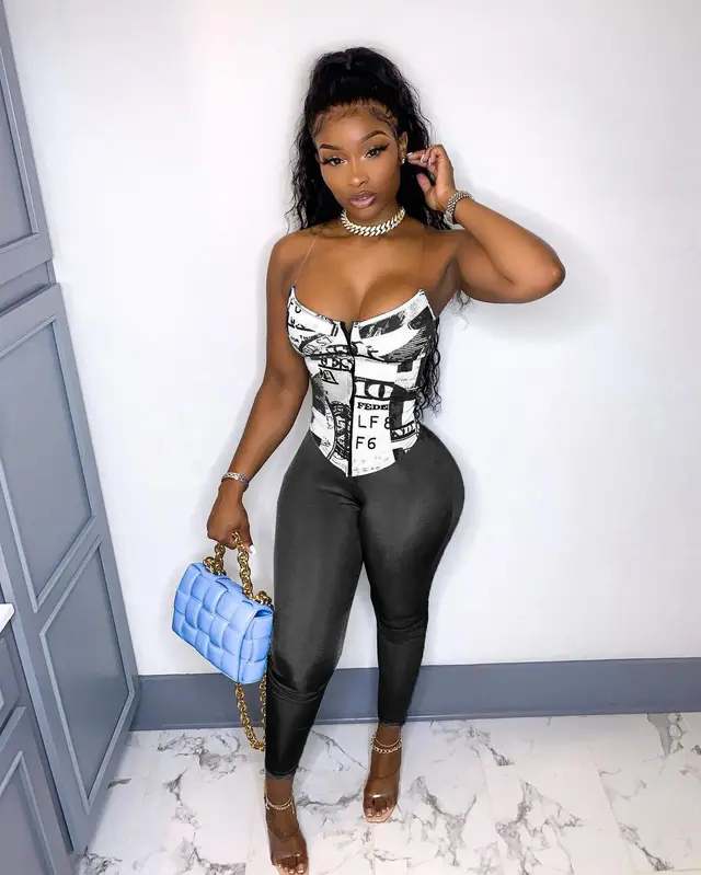US Dollar Print Slim Sling Two Piece Set Black - Shop at LoveMi
