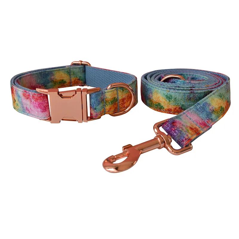 Hot And Dyed Blue And Rose Gold Buckle Pet Collar Collar Leash Set - Shop at LoveMi