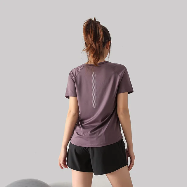 Plus Size Sports Quick Dry Short Sleeve Loose T Shirt Purple - Shop at LoveMi