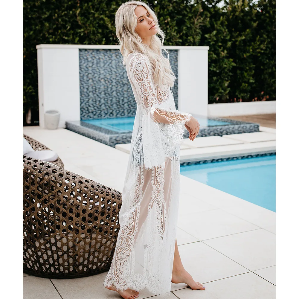 Bikini Beach Sun Protection Long Cover Up White - Shop at LoveMi
