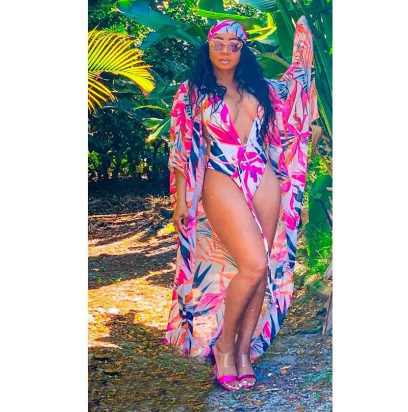 Printed Beach Bikini Strap Three Piece Red - Shop at LoveMi