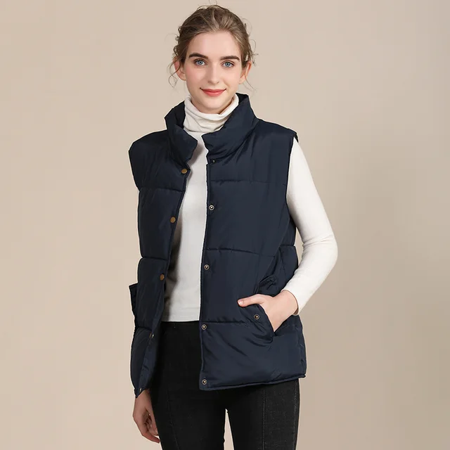 New Down Cotton Vest Female Versatile Wear Navy Blue - Shop at LoveMi