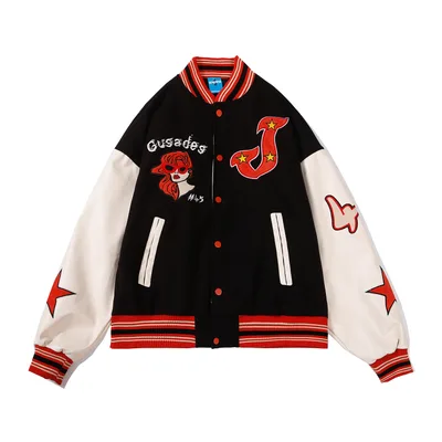American Street Embroidery Stitching Pu Leather Jacket Baseball White - Shop at LoveMi