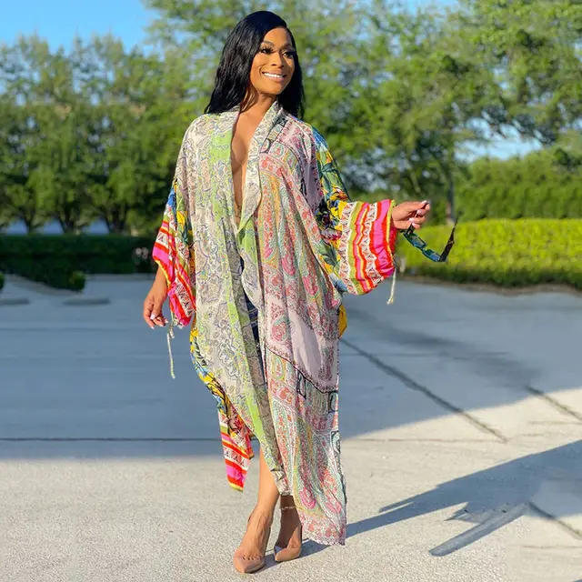 Women's New Trend Print Dress Casual Chiffon Cardigan Colorful - Shop at LoveMi