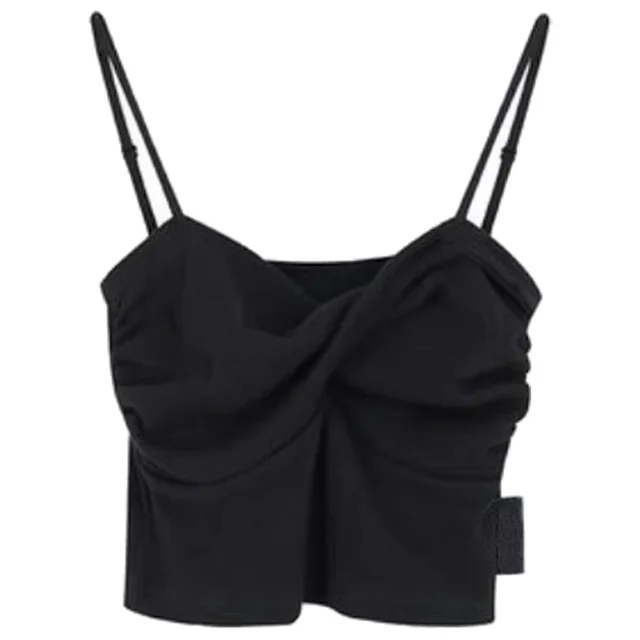 French Pure Desire Style Black Pleated Cropped Top Women Black - Shop at LoveMi