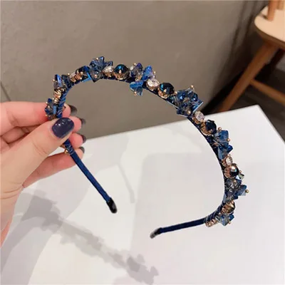 European And American Baroque Headband With Pearls And Diamonds Blue - Shop at LoveMi