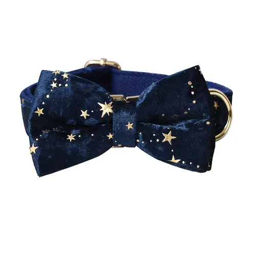 Blue Star Flannel Gold Buckle Dog Ring Bow Tie - Shop at LoveMi