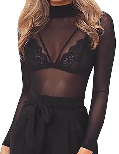 Elastic Tight Bottoming Shirt Transparent Long sleeved T shirt For Women Transparent - Shop at LoveMi