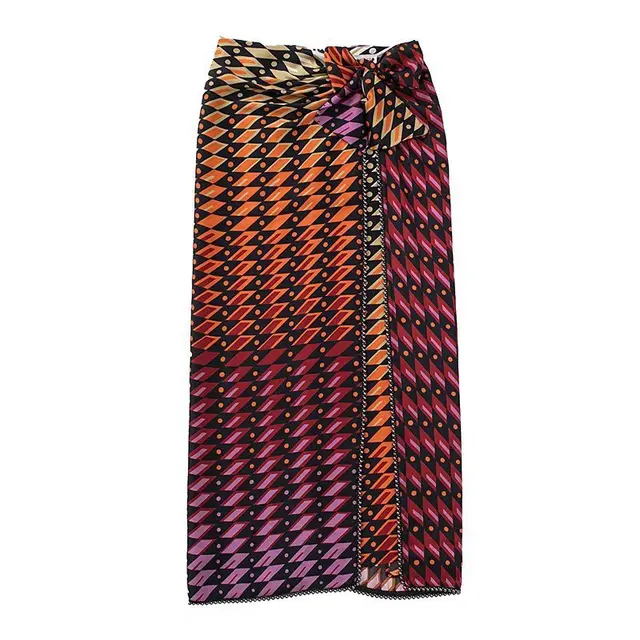Ladies Fashion Slit Knot Printed Long Skirt Picture Color - Shop at LoveMi
