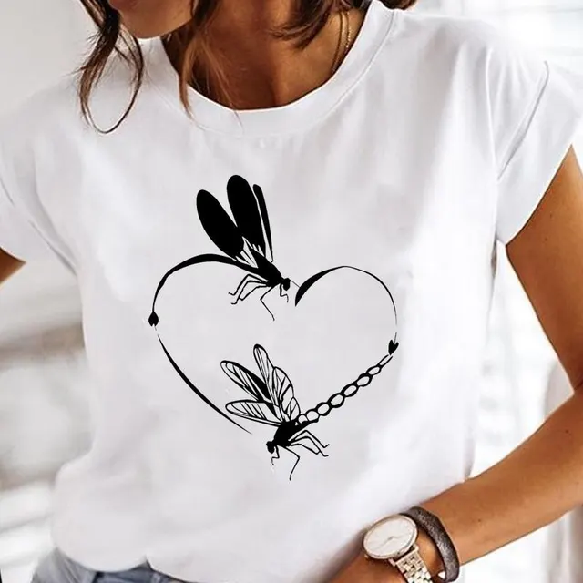 Women's Cartoon Printed Short sleeved T shirt 25 White - Shop at LoveMi