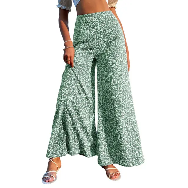 Women's Stretch High Waist Wide Leg Loose Trousers Women Beach Vacation Light Green - Shop at LoveMi