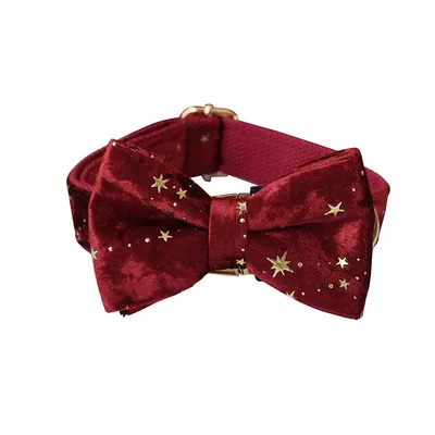Pet Collar Bow Burgundy Star Flannel Bow Tie - Shop at LoveMi