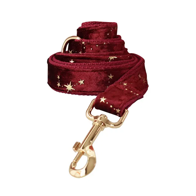 Pet Collar Bow Burgundy Star Flannel Leash - Shop at LoveMi