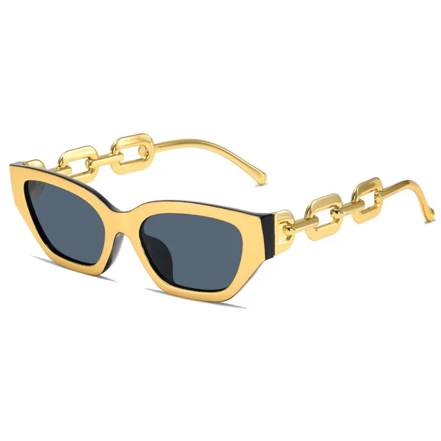 New European And American Retro Modern Thick Frame Sunglasses Gold Frame Grey Slices - Shop at LoveMi