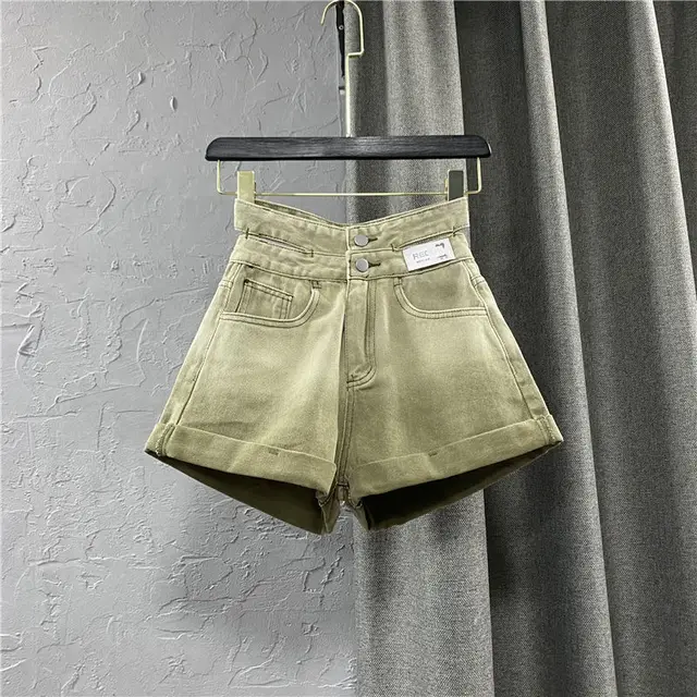 Women's Gradient Wide Leg Denim Shorts Army Green - Shop at LoveMi