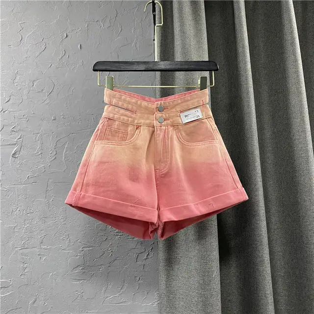 Women's Gradient Wide Leg Denim Shorts Pink - Shop at LoveMi