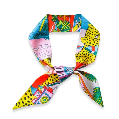 Ladies Geometric Stripes Slender And Narrow Twill Scarf Ribbon Yellow - Shop at LoveMi