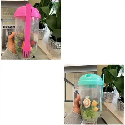 Ins Style Salad Cup With Fork And Cover Is Portable Pink And Green - Shop at LoveMi