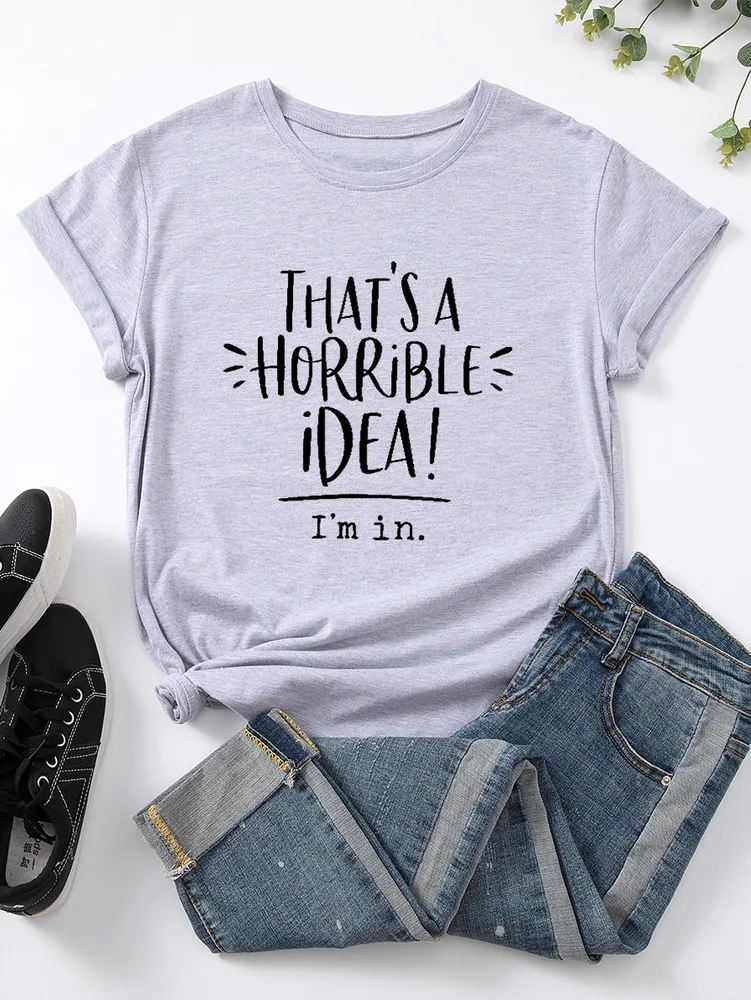 Women's Casual Simple Printed Short Sleeve Top - Light Gray