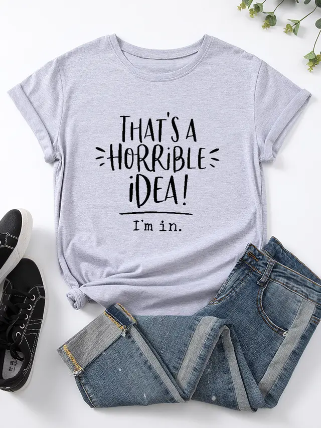 Women's Casual Simple Printed Short Sleeve Top Light Gray - Shop at LoveMi