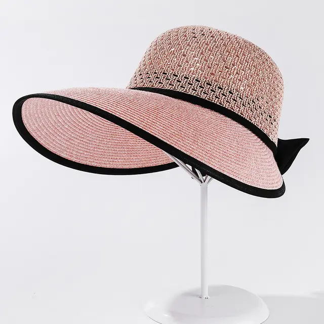 Simple And Casual Bow Tie Face Protection Sun Hat Pink - Shop at LoveMi