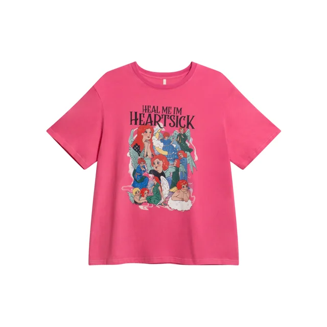 Women's New Loose And Slim Round Neck Printed Short Sleeve T shirt Rose Red - Shop at LoveMi