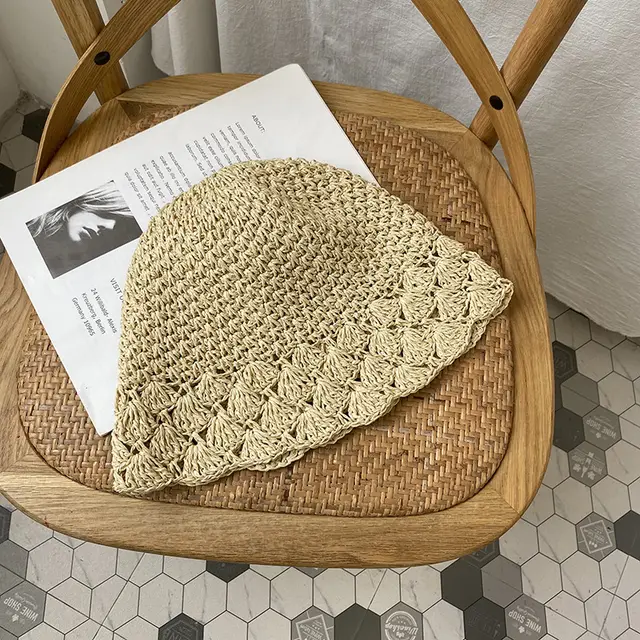 Summer Sun Protection Lace Straw Bucket Hat Beige - Shop at LoveMi