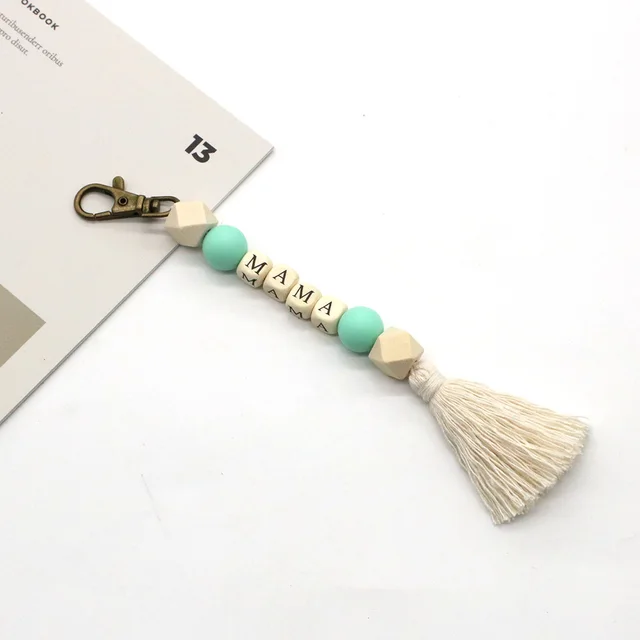 Alphabet Bead Tassel Pendant Key Rope Green Beads - Shop at LoveMi