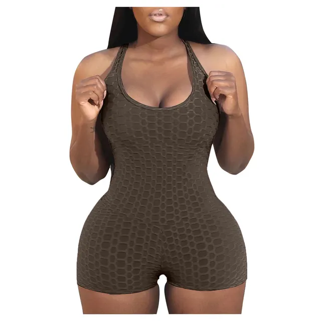 Ladies Sleeveless Buttocks Sports Yoga Jumpsuit Brown - Shop at LoveMi