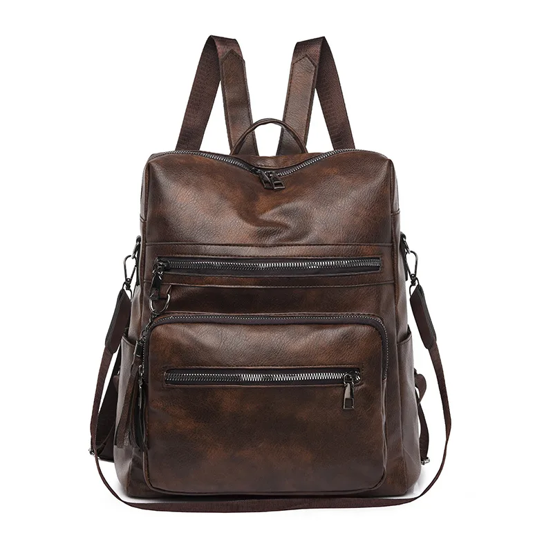 New Casual Women's PU Backpack Fashion Large Capacity Brown - Shop at LoveMi