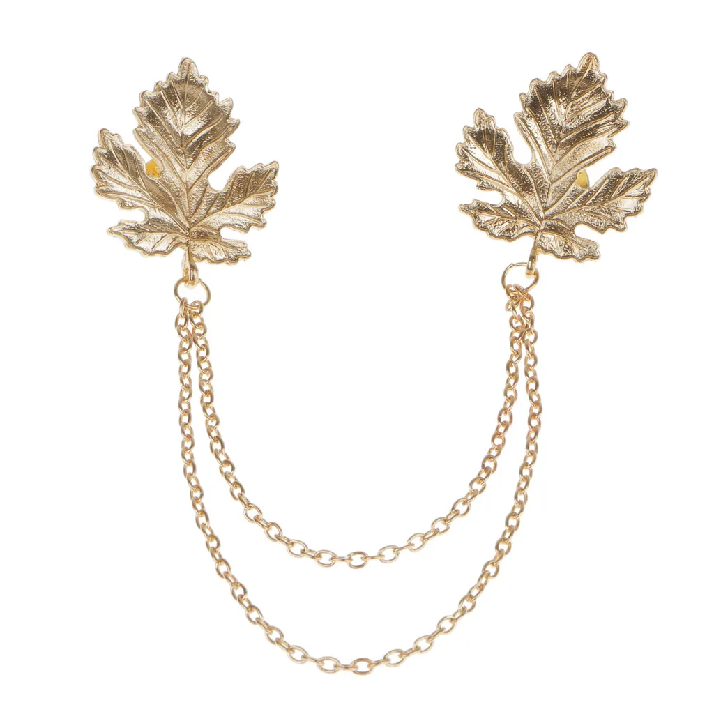 Men's Vintage Chain Fringe Maple Leaf Brooch - Gold