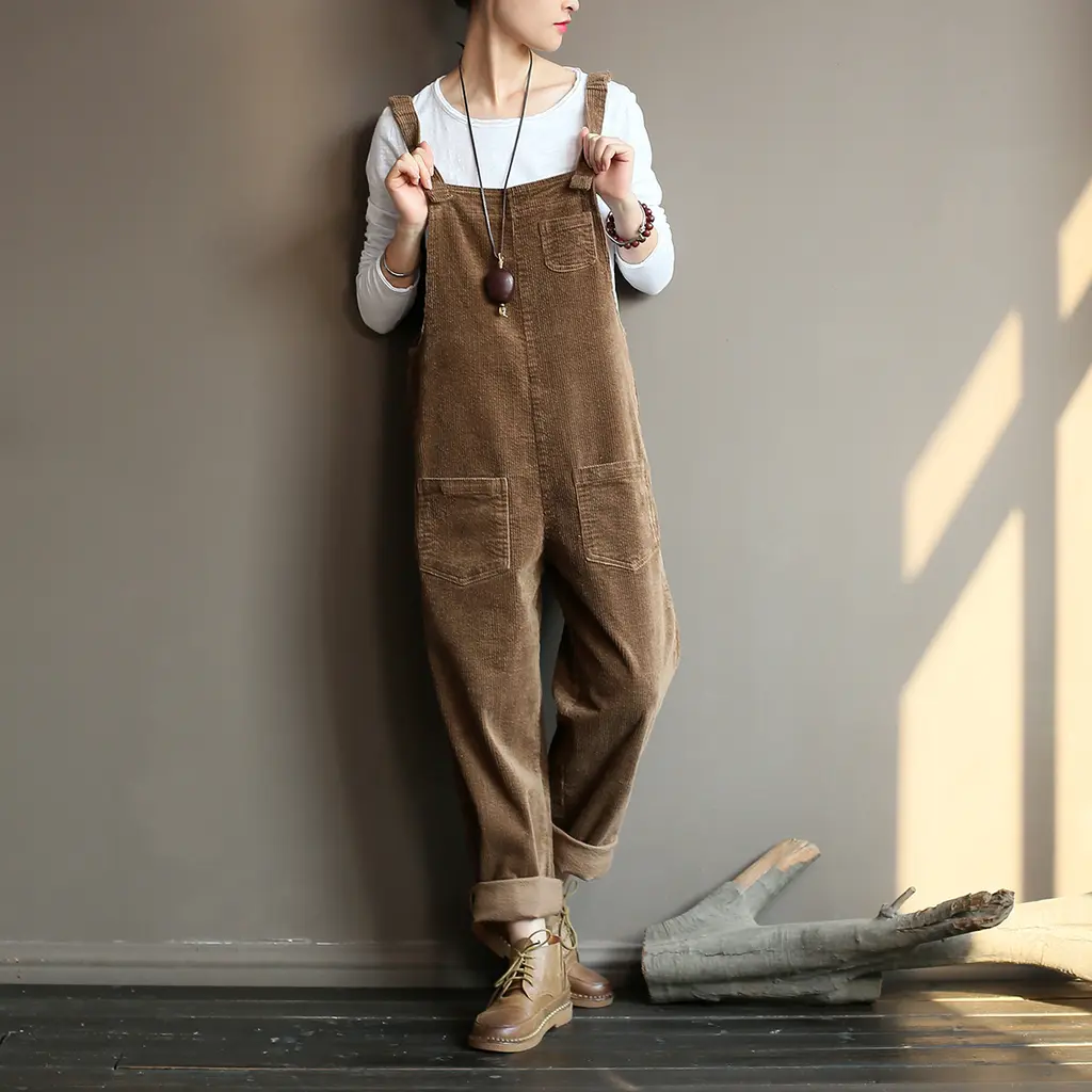 Retro Corduroy Women's Autumn Casual Overalls - Khaki