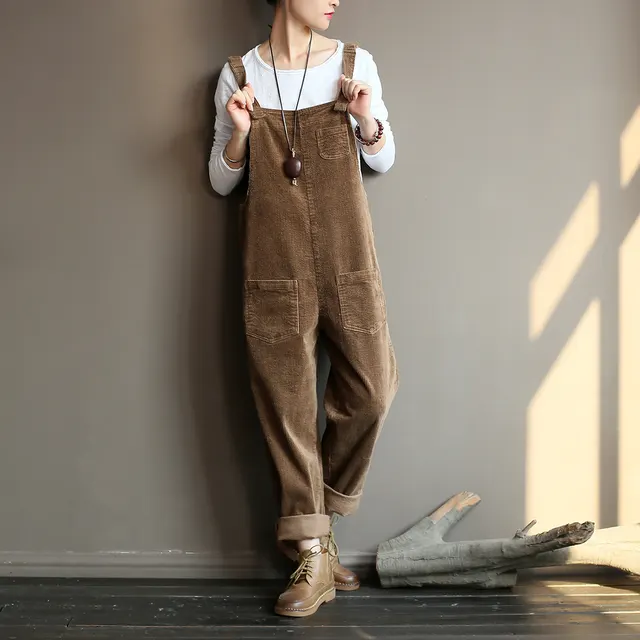 Retro Corduroy Women's Autumn Casual Overalls Khaki - Shop at LoveMi