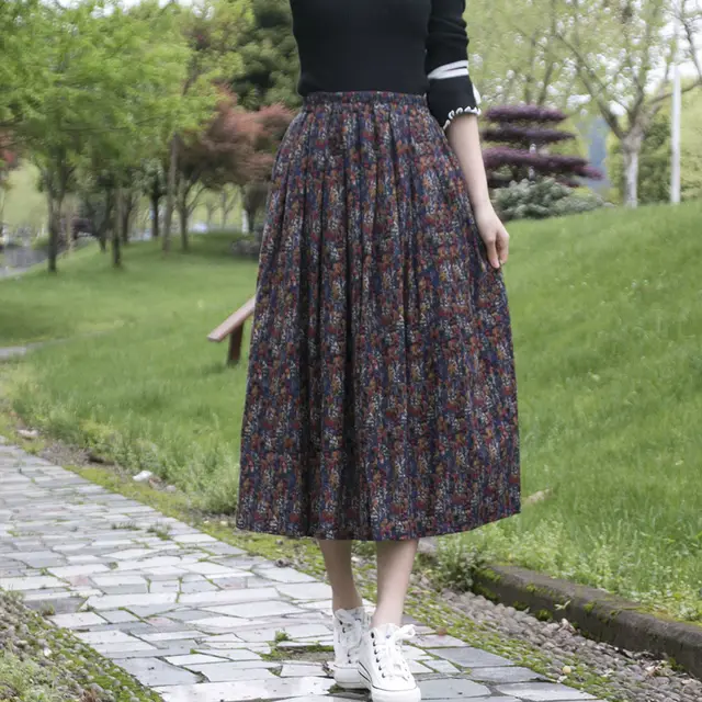 Women's New Ethnic Print Cotton Linen Skirt Picture107 - Shop at LoveMi