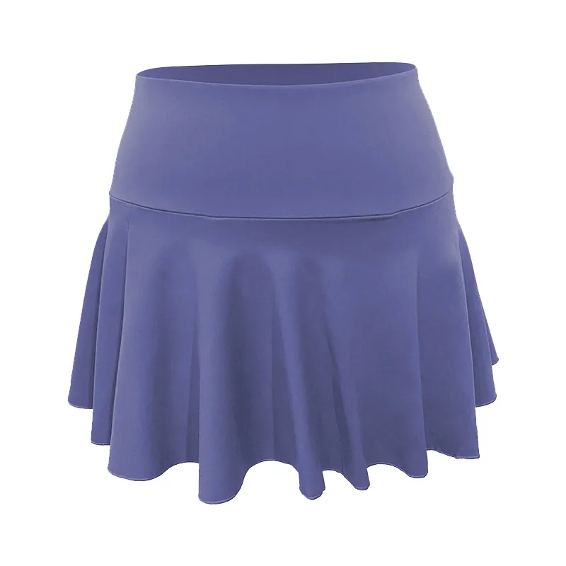 Nude Fake Two-piece Pleated Sports Tennis Skirt - Fog Blue