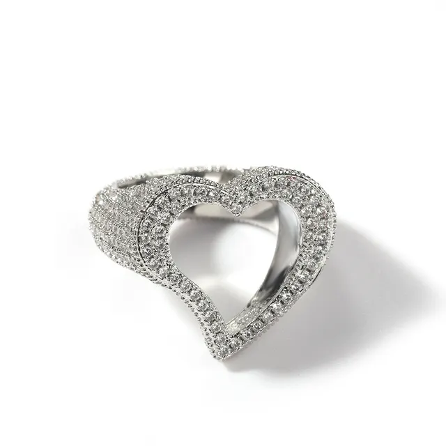 Fashion Personality Hollow Heart Zircon Ring Silver - Shop at LoveMi