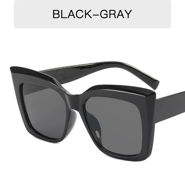 Women's Fashion Catwalk Large Frame Cat Eye Sunglasses Bright Black All Grey - Shop at LoveMi