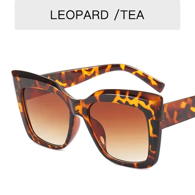 Women's Fashion Catwalk Large Frame Cat Eye Sunglasses Leopard Double Tea - Shop at LoveMi