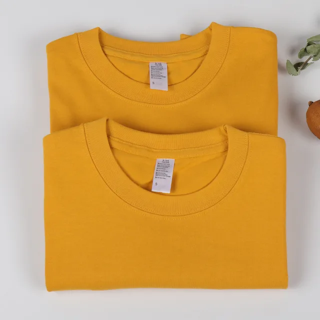 Pure Cotton Solid Color Round Neck Short Sleeves Turmeric - Shop at LoveMi