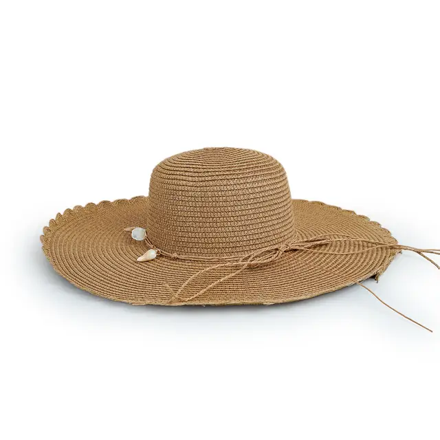 Beach Hat Wide Eaves Versatile Sunshade Seaside Shell Lace Khaki - Shop at LoveMi