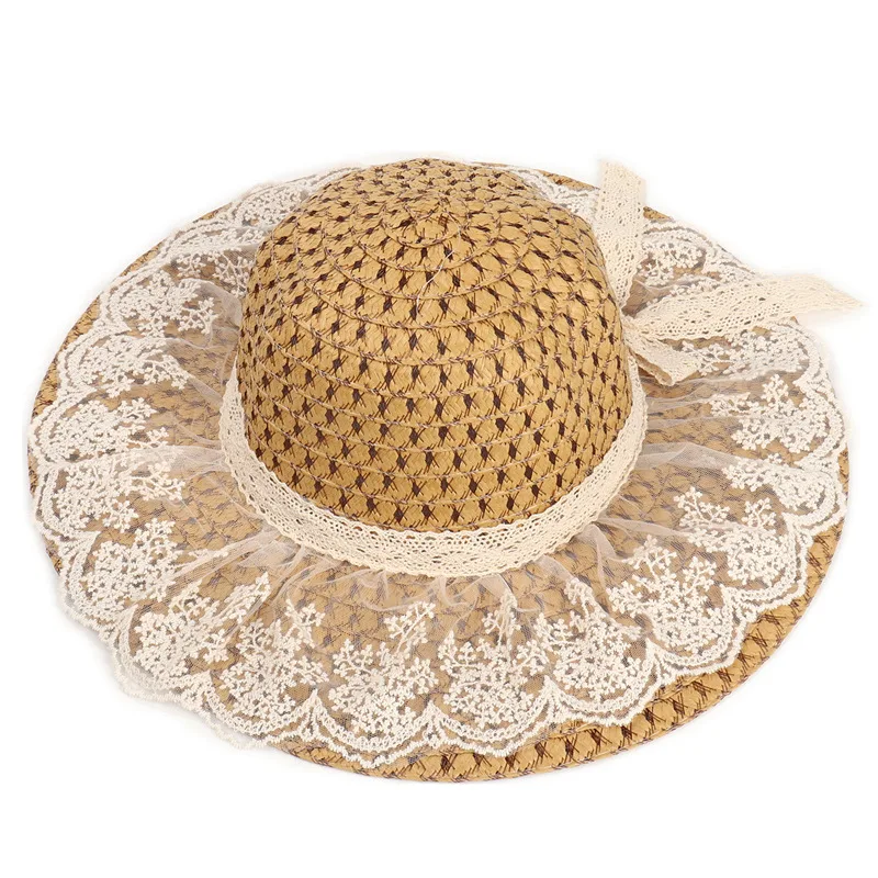 Women Lace Sun Hats For Wide Brim Straw Beach - 56To58Cm