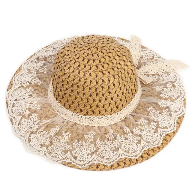 Women Lace Sun Hats For Wide Brim Straw Beach 56To58Cm - Shop at LoveMi