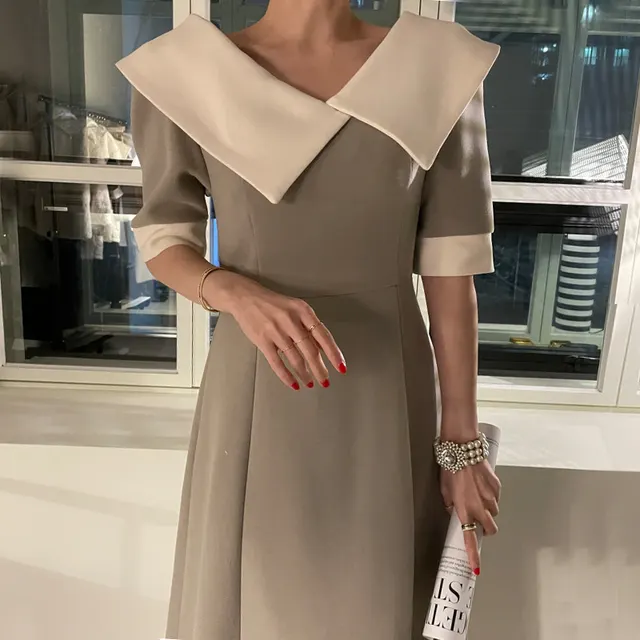 Women's Waist Slim Long Pleated Dress Khaki - Shop at LoveMi
