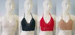 Handmade Crochet Needle Woven Bikini Bra Halter Knitted Beach Overclothes Split - Black
