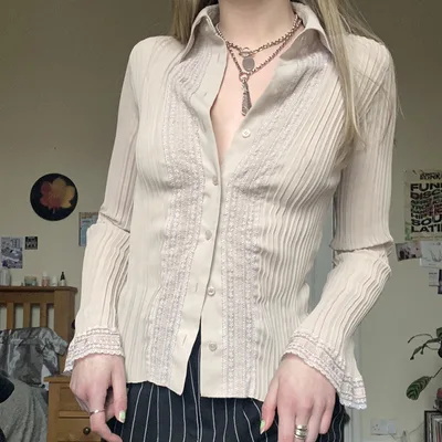 Women's Fashion Chiffon Lace Stitching Lapel Shirt Color - Shop at LoveMi