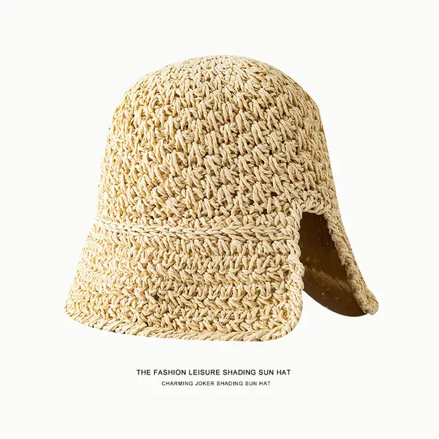 Japanese Niche Women's Hollow Knitted Bucket Hat Beige - Shop at LoveMi
