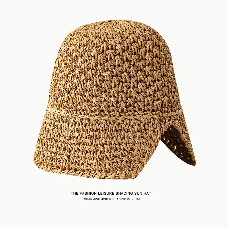 Japanese Niche Women's Hollow Knitted Bucket Hat - Khaki