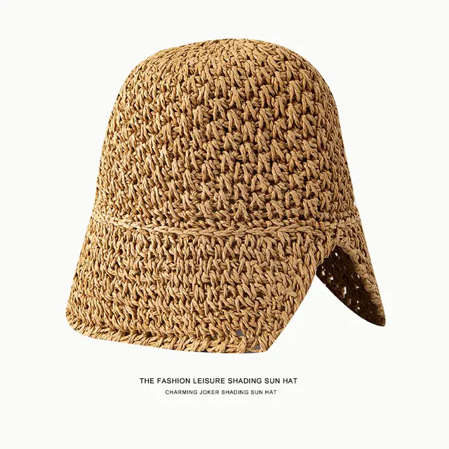 Japanese Niche Women's Hollow Knitted Bucket Hat Khaki - Shop at LoveMi
