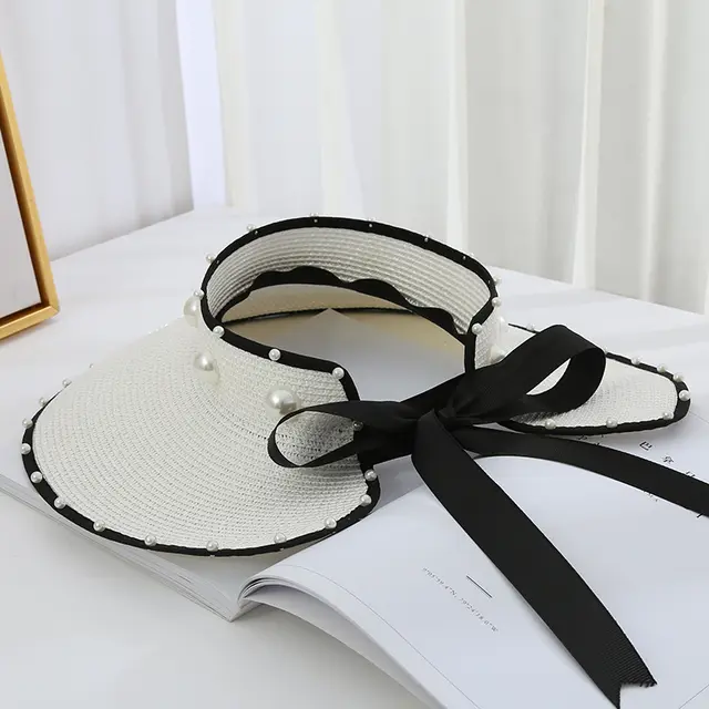 Sweet Pearl Sunshade Large Brim Sky Top Foldable Straw Hat White - Shop at LoveMi