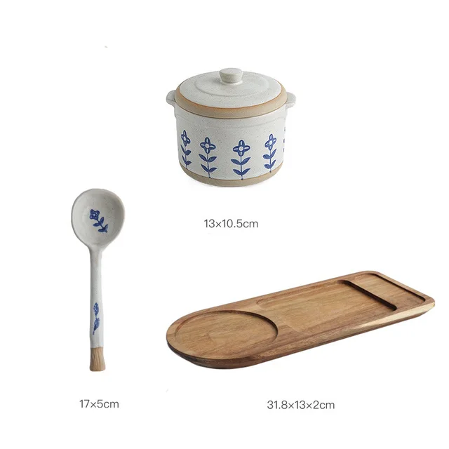 Bird's Nest Creative Small Stew Cup Ceramics For One Person Little Blue Flower 3Piece Set - Shop at LoveMi